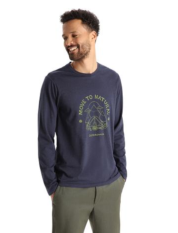 Pánské Long Sleeve Icebreaker Merino Central Classic T-Shirt Canopy Camper Tmavě Blankyt | CZ 1723OKIR